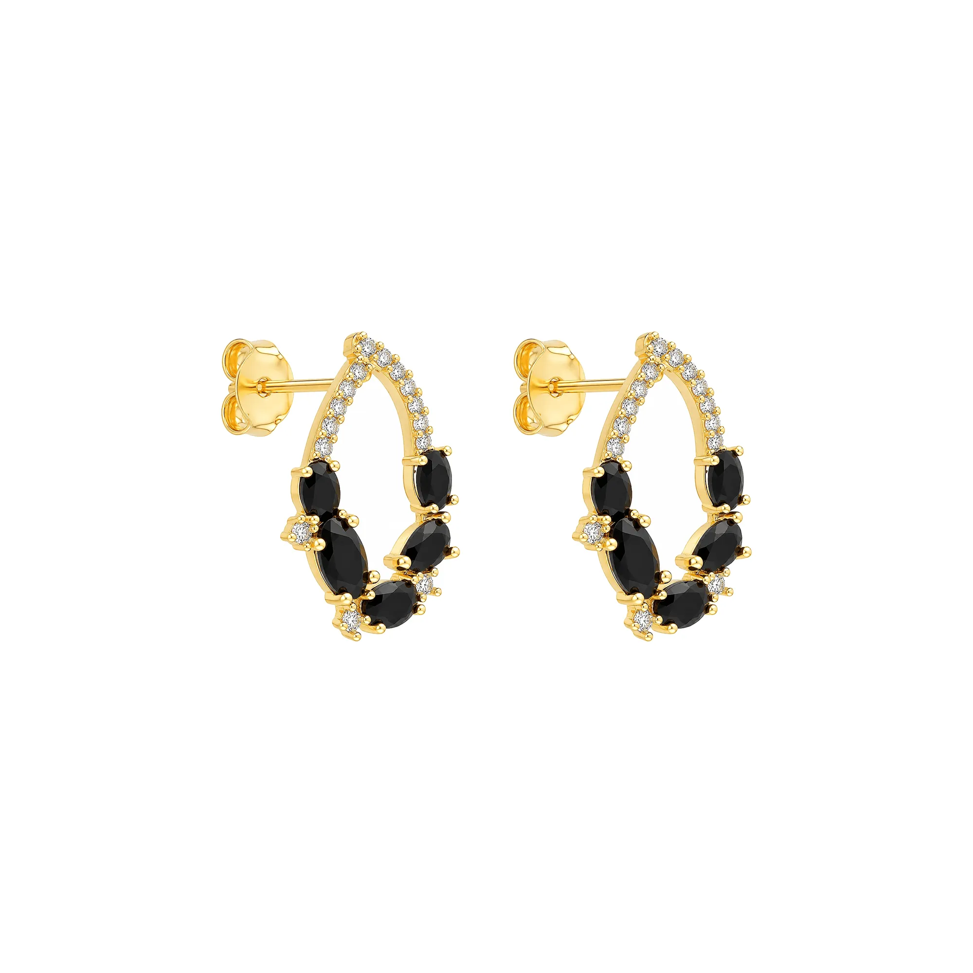 Brinco Dourado Gotas Cravejado de Zircônia Preta