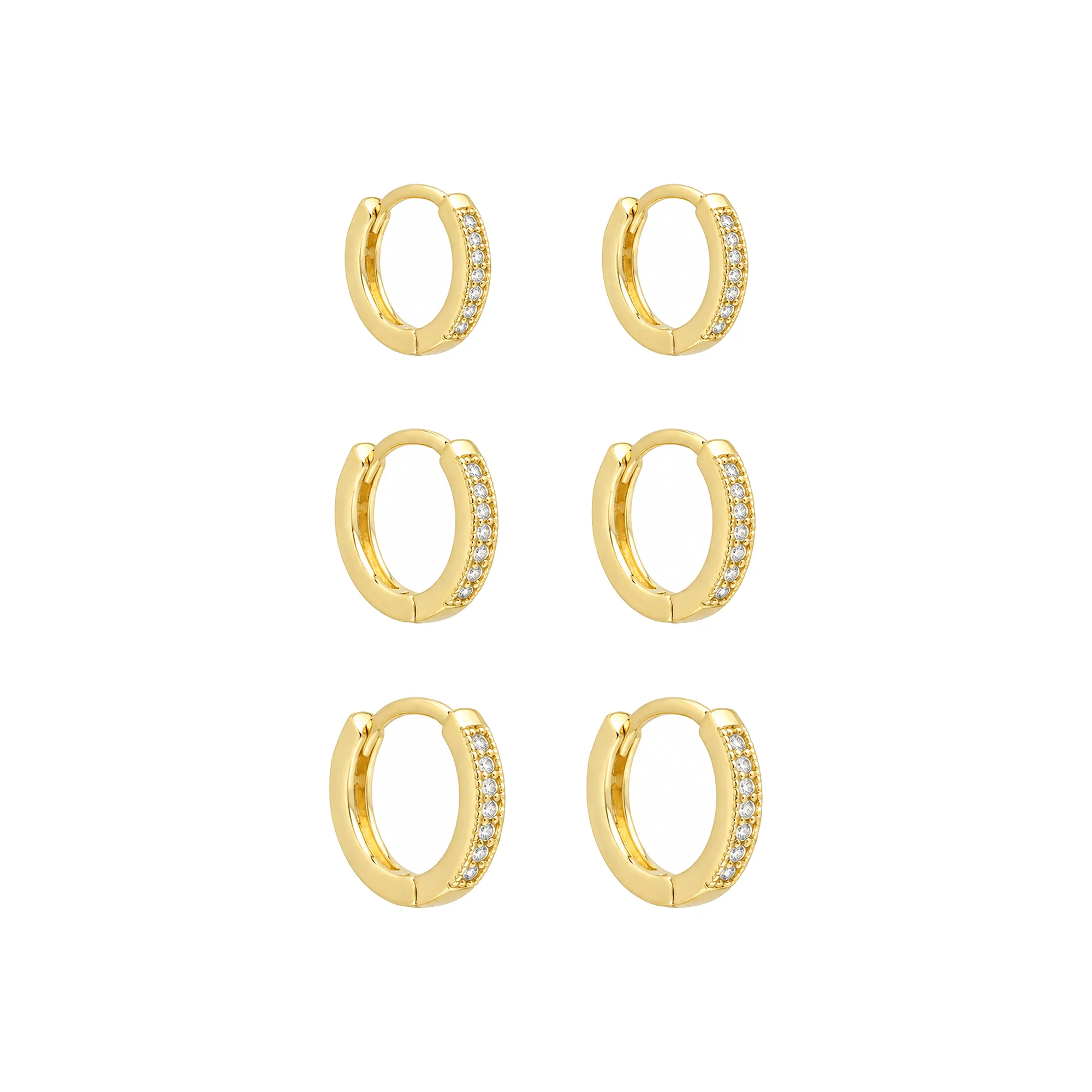 Trio Dourado Argolas Cravejadas de Zircônia